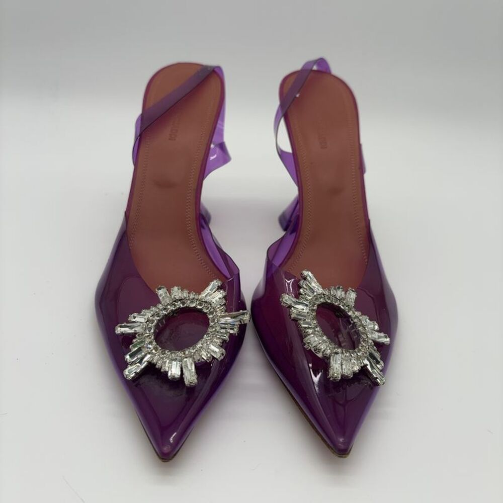 Amina Muaddi Purple Crystal-Embellished Pointed-Toe Slingback Flats